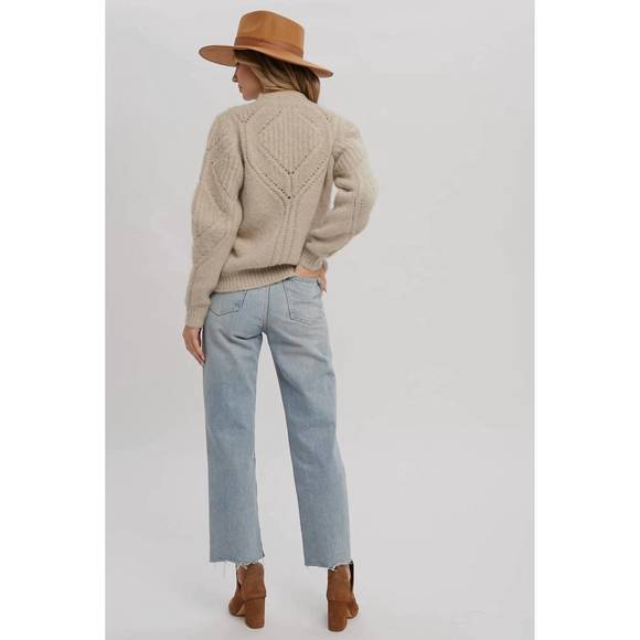 NEW BLUIVY open stitch detail sweater in oatmeal - Picture 6 of 6